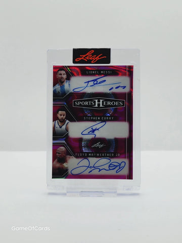 2025 Leaf Sports Heroes LIONEL MESSI, STEPHEN CURRY, FLOYD MAYWEATHER Auto 1/1